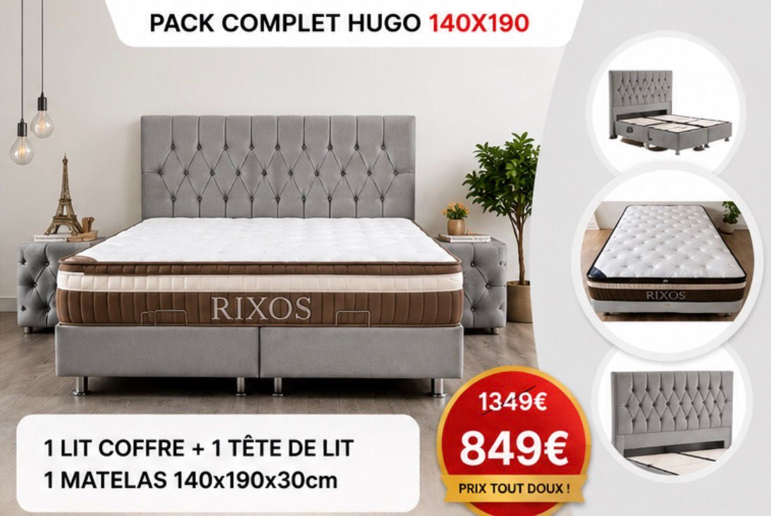 Pack lit coffre Hugo + matelas 30