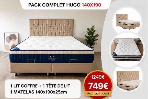 Lit coffre Hugo + Matelas 25cm d’épaisseur