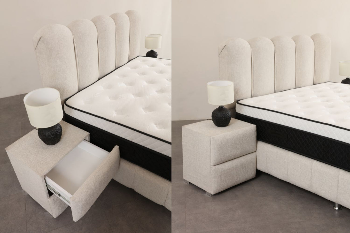 Lit coffre EVA blanc cassé chenille