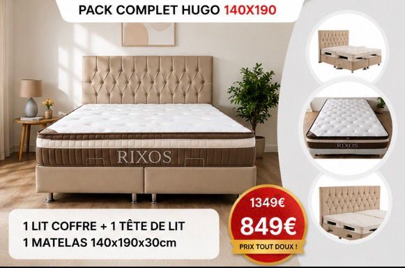 Pack lit coffre Hugo + matelas 30