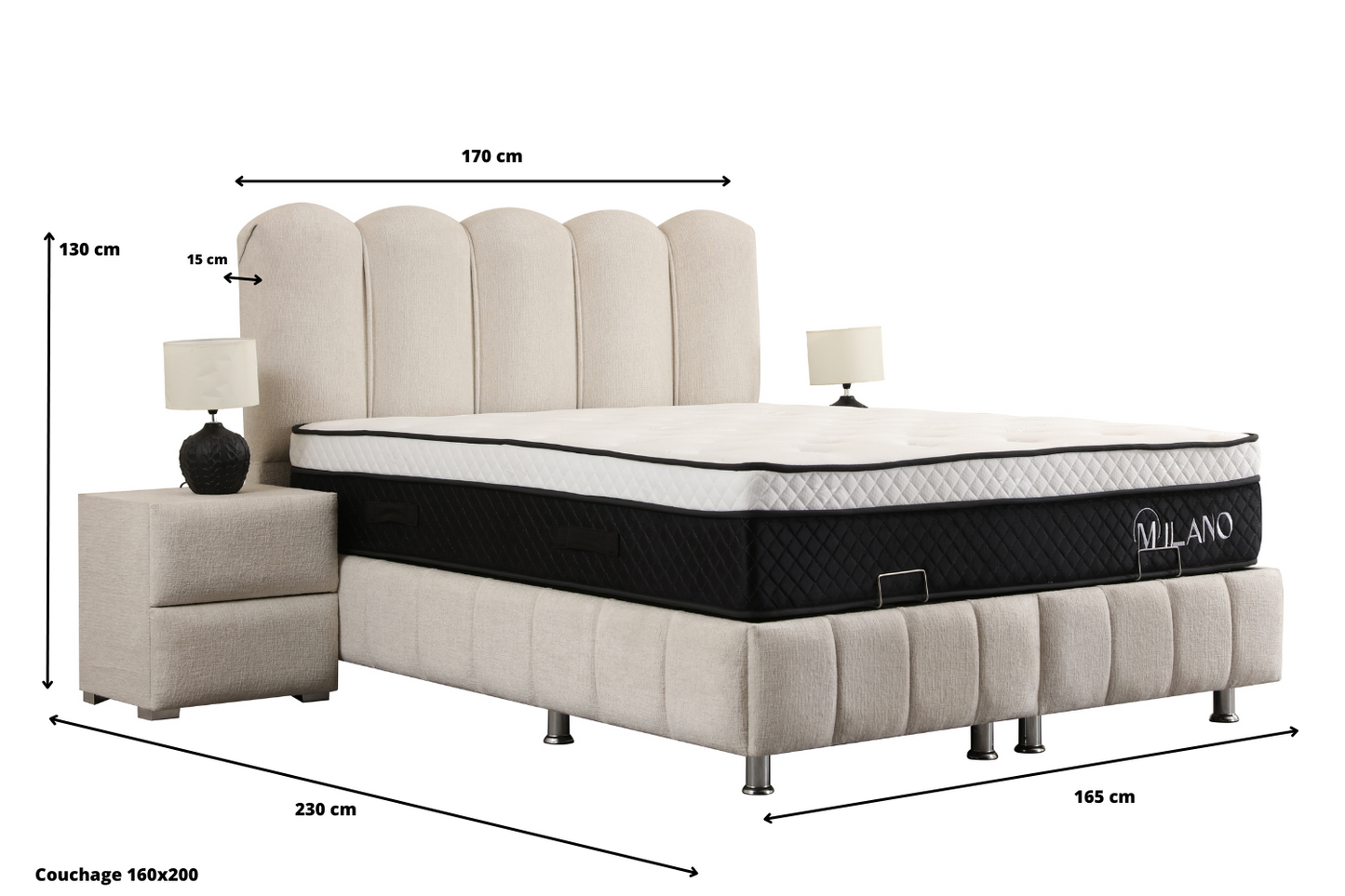 Lit coffre EVA blanc cassé chenille