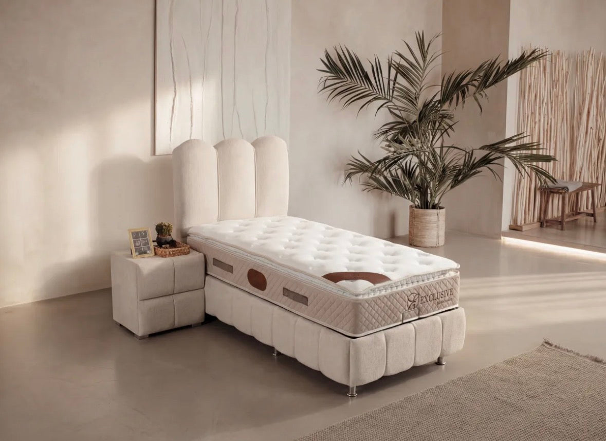 Lit coffre EVA blanc cassé chenille
