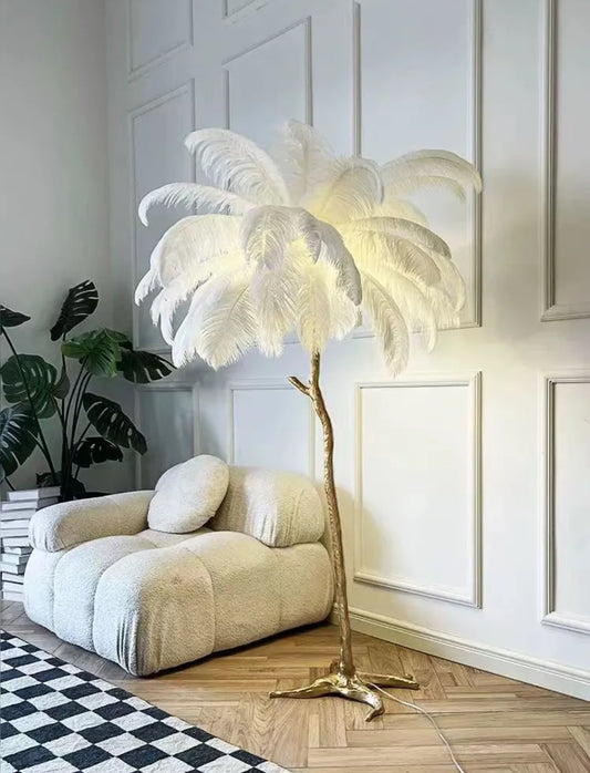 LAMPADAIRE VELONA PLUME D'AUTRUCHE