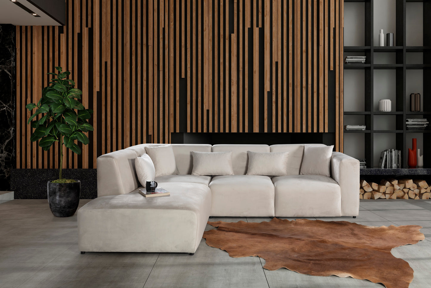 Canapé Coco velours blanc cassé.